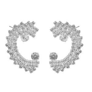 3Diamonds Cute Design Shiny Crystal Stud Earrings for Women, Silver TON-A-1092