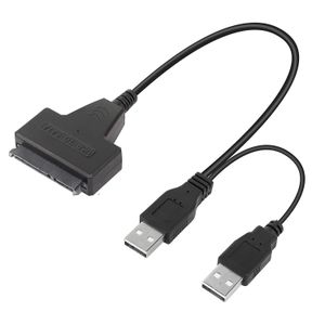  USB 2.0 to SATA III Hard Drive Adapter Cable for 2.5" and 3.5" SSD and HDD, Dual USB with 12v input. 