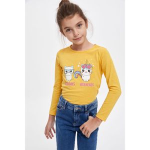 Defacto Girl Knitted Long Sleeve T-Shirt - Yellow