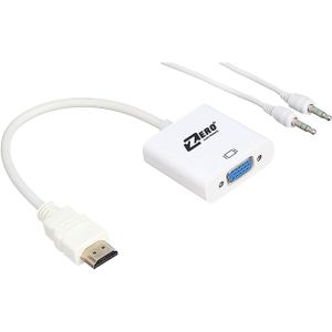 ZERO HDMI To VGA 15 Pin Adapter + Sound Cable HDMI Male To VGA Female with Aux for Sound Output 1080P HD Converter Adapter For PC, Desktops and Laptops - White