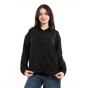 Red Circle Long-Sleeve French Linen Shirt - Black