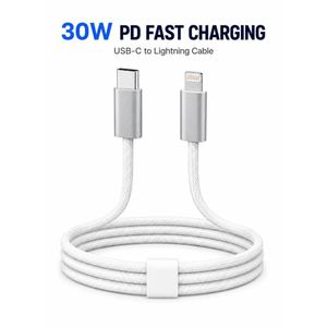 30W USB-C to Lightning Fast Charging Cable, Durable Nylon Braided Design with Aluminum Alloy Connectors, PD Charging Cable Compatible with iPhone, iPad and Lightning Devices – White