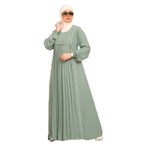 عبايه بتصميم كسرات من الامام طويلة و تمتد الي الاسفل الخامة كريب , موديل 206 , اخضر تفاحي