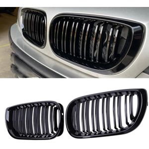 شبكة أمامية سوداء لامعة ذات شريحتين لسيارة BMW الفئة الثالثة E46 موديلات 99-2004