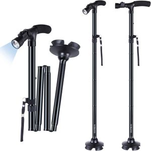 عصا قابلة للطي مع ضوء LED - مقبض مقبض مانع للانزلاق للرجال والنساء، عصا مشي قابلة للطي، قاعدة عصا مشي قابلة للتعديل للمشي لمسافات طويلة والتخييم