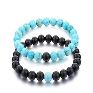 3Diamonds Couples His and Hers Couple Bracelet Blue Turquoise&ampBlack Matte Agate Stones Distance Bracelet ww2716