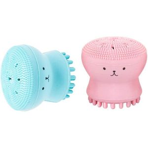 قطعتي فرشاة وجه صغيرة من السيليكون على شكل أخطبوط وقنديل البحر مع فرشاة شامبو للأطفال ومنظف وجه متعدد الوظائف من هلام السيليكا