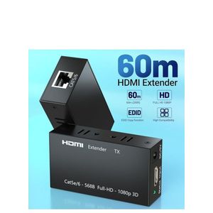 HDMI Extender, 1080P HDMI Transmitter and Receiver Up to 60 Meters(196ft), HDMI Ethernet Sender Repeater Over Singal RJ45 Cat5e/Cat6/Cat7 Ethernet LAN Cable, HDMI to RJ45 and RJ45 to HDMI Transmitter