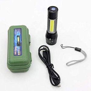 مصباح يدوي صغير 5 * 1 قابل لاعادة الشحن بمنفذ USB بطول 100-200 متر باضاءة LED وفانوس سي او بي