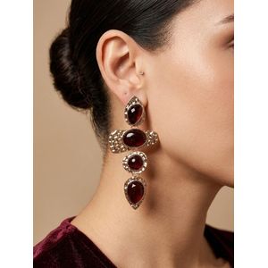 fluffy women accessories أقراط متدلية مرصعة بأحجار معدن مطلي زنك – أقراط نسائي أنيق للمناسبات