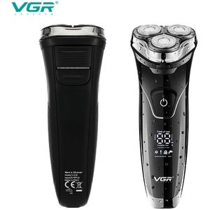 VGR ماكينة حلاقة كهربائية لاسلكية قابلة لإعادة الشحن V-318 بريميوم، مقاومة للماء بمعيار IPX6، بثلاثة رؤوس، للاستخدام الجاف والرطب، مزودة بأداة تشذيب منبثقة وشاشة عرض رقمية LED. black