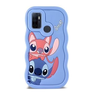 Lilo and Stitch Cartoon 3D Wavy Soft Silicone Phone Case for Oppo A53 (Light Blue)