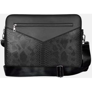 Dipelle  Premium Cobra PU Leather Laptop Sleeve with Front Zipper Pocket and Adjustable Strap  compatible with all devices measuring 13-13.6 inches (Black, 13.6)
