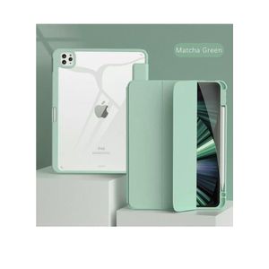 جراب جديد متوافق مع iPad Pro مقاس 11 بوصة (موديل 2024 M4) مزود بحامل قلم مدمج، جراب iPad Pro مقاس 11 بوصة بغطاء خلفي صلب شفاف، يدعم قلم Apple Pencil وقلم Apple Pencil (USB-C)، خاصية التشغيل/الإيقاف التلقائي، لون أخضر ماتشا