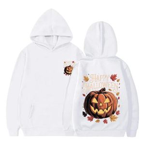 Halloween Pumpkin Trick or Treat Graphic Hoodie, White Cotton Pullover Sweatshirt