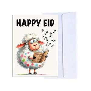 Eid-Al-Adha Greeting Card with Envelope, Cute Lamb Design, Festive Theme b
