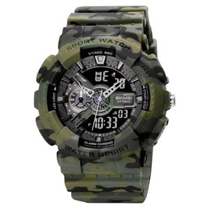 Skmei Military Sport Watch for Men - Camouflage Design - Dual Display Analog & Digital - 5Bar Waterproof - Army Green.