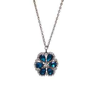 3Diamonds Stainless Steel Necklace with 6 Cyrstal Cloves Pendant and Diamond Clove for Women - Silver Navy