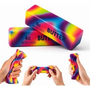 Rainbow Butter Squishy Toys Set of 2, Cute Butter Squishy Toy, Soft Slow Rising Squeeze Toys for Stress Relief, Sensory Fidget Toys for Desk, Office, Party Favors, Gift Basket Stuffers