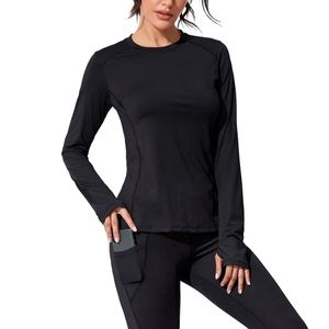 Women Plain Long Sleeve Gym Running Sports T Shirt Tee - Navy blue -  Decathlon