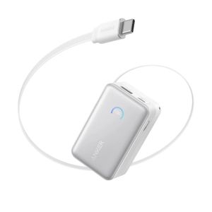 Anker Nano Power Bank 10000mAh 45W with Built-in Retractable USB-C Cable - White