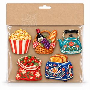 Kitchen and Picnic Fridge Magnet Set with Floral Details – 5 Pieces