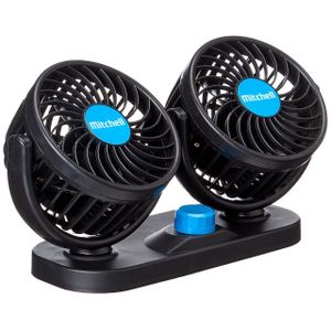 12V Dual Head Car Fan with Car Lighter Port 2 adjustable speeds, 2 working heads, Car lighter plug, Efficient cooling, Compact design