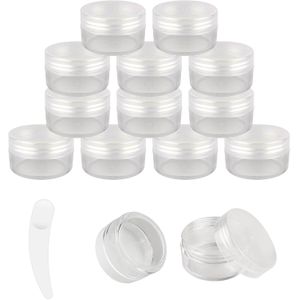 12 pcs 10 Gram/10ml Jars with 1 Mini Spatulas, Sample Pots, Mini Jars With Lids, Sample Containers Pots, For Samples, Eye Shadow Lip Balm, and Makeup (10ML, Clear)