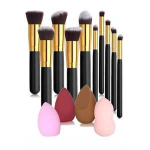 Shein Large Makeup Brush Set with 10 Professional Brushes + 4 Beauty Blenders with Holder â€“ For Foundation, Eyeshadow, Highlighter & Concealer (Multi-Color)