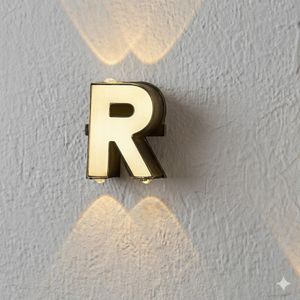 أبليك حائط مضيء حرف R - إضاءة ديكورية مودرن - ذهبي ملكي