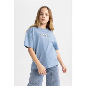 Defacto Girl Relax Fit Short Sleeve T-Shirt - Blue