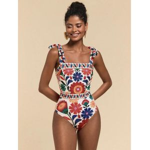 SHEIN  Women's One-Piece Swimsuit,White Print,Elegant,,Party,Beach Dress,Red