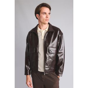 Defacto Regular Fit Waterproof Lined Faux Leather High Neck Zip-Up Jacket