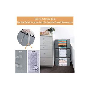 BONWORL Storage Bag Organizer With Sturdy Zipper 2 Pack Large Foldable Clothes Storage Containers With Reinforced Handle Breathable Closet Organizer For Comforter Blanket Bedding Multicolour