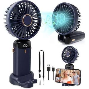Portable Rechargeable Handheld Fan with LED Display – 5 Wind Speeds – Foldable Design & Long Battery Life