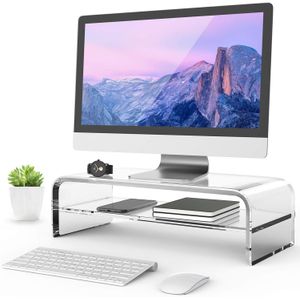 BEST MEDIA 2-Tier Clear Acrylic Monitor Stand, Computer Monitor Stand Riser for Home Office Business with Sturdy Platform, PC Desk Stand for Keyboard Storage & Multi-Media Laptop Printer, 16.5 inches