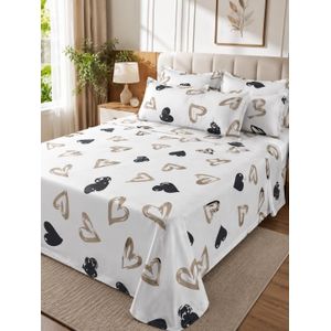 General King size printed bed set consisting of 4 pieces including 1 flat sheet (2.10m * 2.35m) + 2 pillowcases (50 * 70cm) + 1 pillow shams (150 * 45cm) made of cotton, (King size 235 * 210cm)