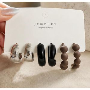 Jewelry Women’s 3-Piece Earrings Set – Silver, Black & Brown Stylish Designs