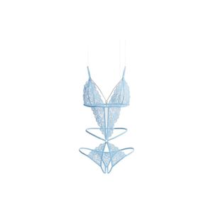 Women's Lace Lingerie Teddy Bodysuit with Cut-Outs - Light Blue