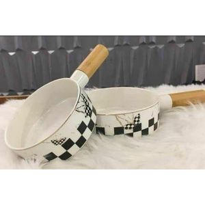 Porcelain Serving Pan and Casserole with Bamboo Wooden Handle – For Serving and Direct Cooking 