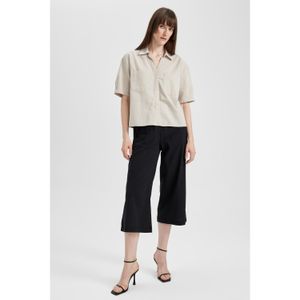 Defacto Wide Leg High Waist Linen Blend Capri