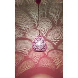 B270 Tin Mosaic Bell Shape Moroccan Lampshade Hanging Lamp Pink