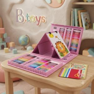 "Deluxe All-in-One Portable Art Studio Set Featuring Integrated Drawing Easel, Extensive Collection of Oil Pastels, Crayons, Markers, Watercolors, and Essential Drawing Accessories for Comprehensive Artistic Creativity"