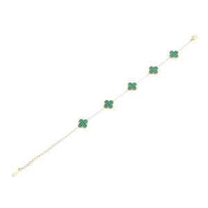 3Diamonds Fashion Wide Stainless Steel Cute Adjustable Size Bracelet for Women, Gold and Green TON-A-1463
