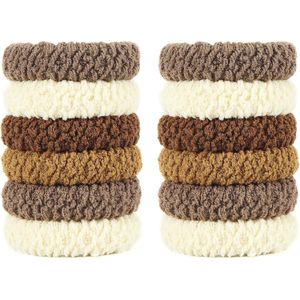 توك للشعر سميكة لا تسبب التلف، رباطات شعر ناعمة بدون خياطة للبنات، اكسسوارات شعر مرنة لتسريحة ذيل الحصان، 12 قطعة (بني)