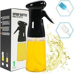 بخاخ زيت للطهي من KeepAAA، زجاجة بخاخ زيت زيتون صالحة للأكل، خالية من مادة BPA، زجاجة بخاخ زيت سعة 210 مل، بخاخ زيت للطهي في مقلاة الهواء والشواء والتحميص والخبز والسلطة، لون أسود