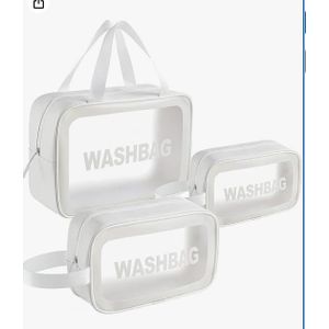 Makeup Organizer Bag Set 3 Different Sizes , Clear Makeup Bag Travel Cosmetic  for Women Girls (White)