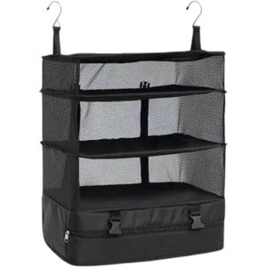 Hanging Packing Cubes, Portable Closet Shelves Travel Collapsible, Compression Garment Organizer for Carry-on Luggage Suitcase with Breathable Perforated Material (Black)