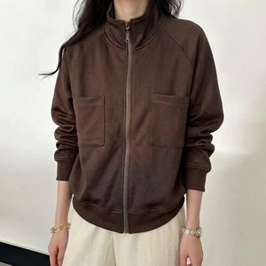 سويت شيرت بسوستة للنساء، قماش تويل مضلع - بني