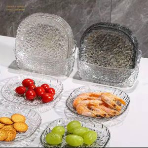 طقم أطباق تسالي وحلويات أكريليك شفاف 6 قطع مع ستاند منظم